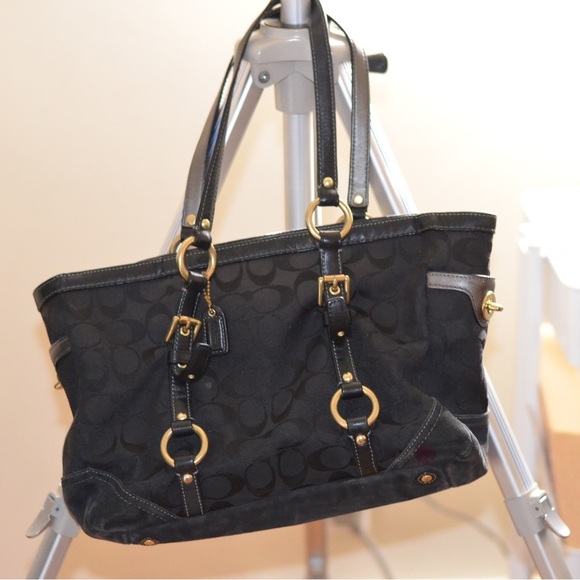 COACH Signature Black Tote Gold Hardware - Picture 2 of 9